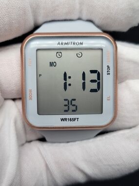 Armitron White Digital Watch with Rose Gold Bezel